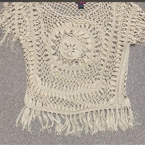 Say What? Cream Crochet Fringe Pullover Sweater